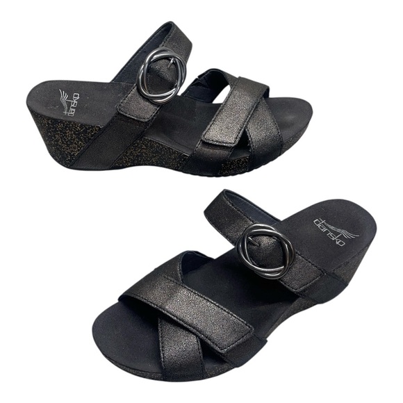 Dansko Dark Graphite Nubuck Wedge Platform Slip On Sandal Women’s Size 39 - Picture 1 of 15